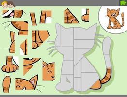 Jigsaw puzzle game with cartoon cat character vector