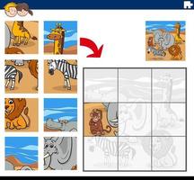 Jigsaw puzzle game with wild animal characters vector