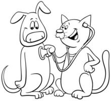 Cat examining dog with a stethoscope vector