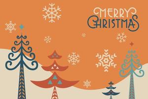 Merry Christmas retro folk pine tree web template vector