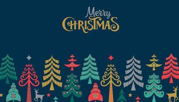 Merry Christmas retro folk pine tree web template vector