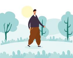 Young man walking outdoors vector