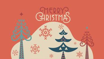 Merry Christmas retro folk pine tree web template vector