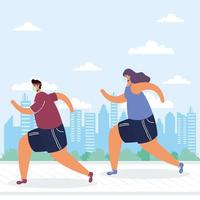 People with face masks running outdoors vector