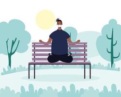 Man practicing yoga in the park vector