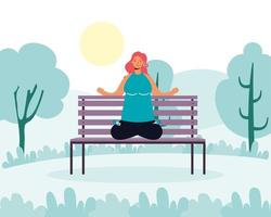 Woman practicing yoga in the park vector