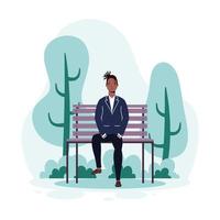 Young man sitting on the park chair vector