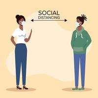 People social distancing with face masks vector