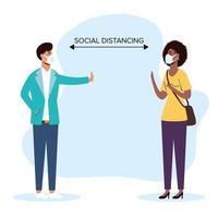 Diverse people social distancing with face masks vector
