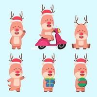 Set Of Reindeer Christmas Activity Characters vector