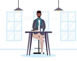Young man seated in a restaurant vector