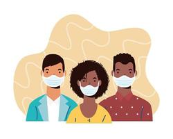 Diversity people characters wearing face masks vector