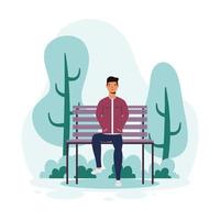 Young man sitting on the park chair vector