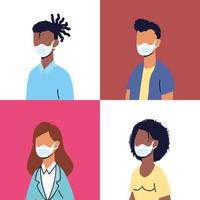 Diversity people characters wearing face masks vector