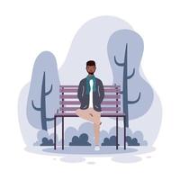 Young man sitting on the park chair vector