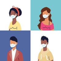 Diverse people characters wearing face masks vector