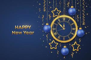 Happy New Year 2021. Golden shiny watch vector