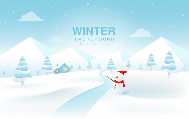Christmas Winter Landscape with Snowman