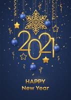 Happy New Year hanging metallic numbers 2021 vector