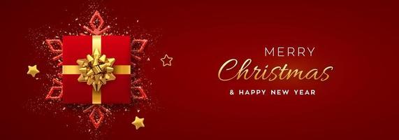 Christmas banner. Red gift box with golden bow vector
