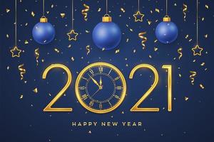 Happy New Year golden metallic numbers 2021 vector