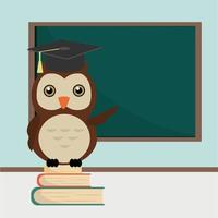 Owl on Book Stack  at Classroom vector