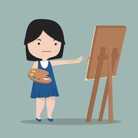 Small girl artist draws with paint vector