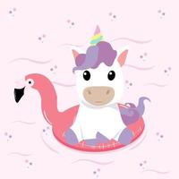 Unicorn in flamingo float swimming pool ring vector