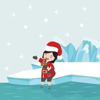 Small Girl with Santa Claus costume in North pole vector