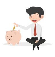 Business Man  Putting Coin in Piggy Bank Concept vector