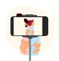 feliz pareja abrazándose y tomando selfie vector