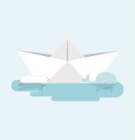 Polar Bear and Whales With Paper Boat vector