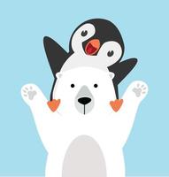 Penguin Riding on Polar Bear vector