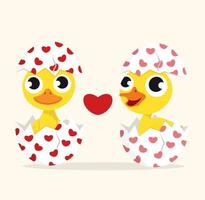 pato pareja enamorada en huevo vector