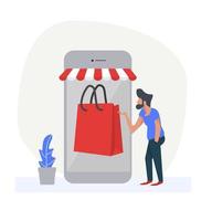 Man Using Smartphone for Shopping Online vector