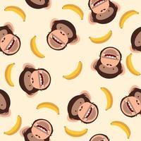 Cute chimpanzee head with banana pattern vector