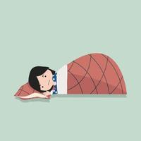 Small Girl Sleeping With Pillow and Blanket vector