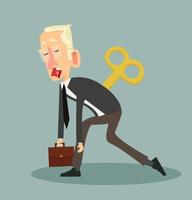 Tired businessman with Clockwork key vector