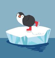 pingüino haciendo patinaje sobre hielo en témpano de hielo vector