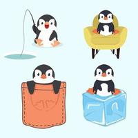 Cute little  penguin set vector