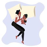 Mother and Daughter Sleeping  in Bed vector