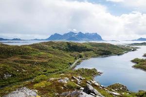 road to mountains, Lofoten Islands in Norway photo