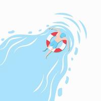 Man Floating on Life Preserver vector