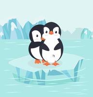 pingüinos abrazándose en un témpano de hielo ártico vector