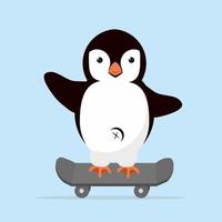 pequeño pingüino montando una patineta vector