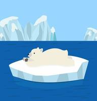 oso polar durmiendo en un témpano de hielo ártico vector