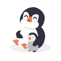 lindo pingüino abrazando a un bebé pingüino vector