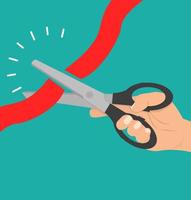 Hand Using Scissors to Cut a Red Ribbon vector