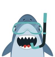 Happy shark wearing goggles and a snorkel vector