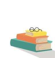 Reading glasses resting on stack of books vector